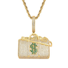 personalisierte benutzerdefinierte Diamantschmuck Halskette Einkäufer, Männer Frauen Hip-Hop-Kupfer vergoldet $ Brieftasche Halskette Anhänger